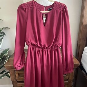Express Lace Shoulder Long Sleeve Surplus Dress